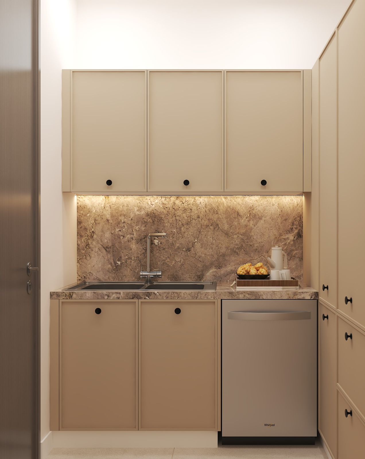 Cream Shaker Kitchen with Marble, Kanpur